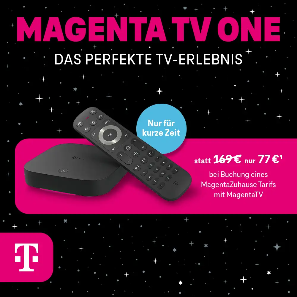 MagentaTV One Angebot Black Days 2025 – Telekom TV-Box jetzt für 77 € statt 169 € bei Buchung eines MagentaZuhause Tarifs mit MagentaTV.