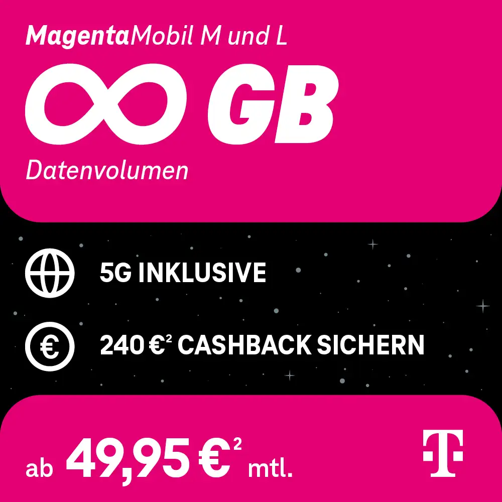 Telekom Black Days 2025 – MagentaMobil M und L mit unbegrenztem Datenvolumen und 240 € Cashback sichern.
