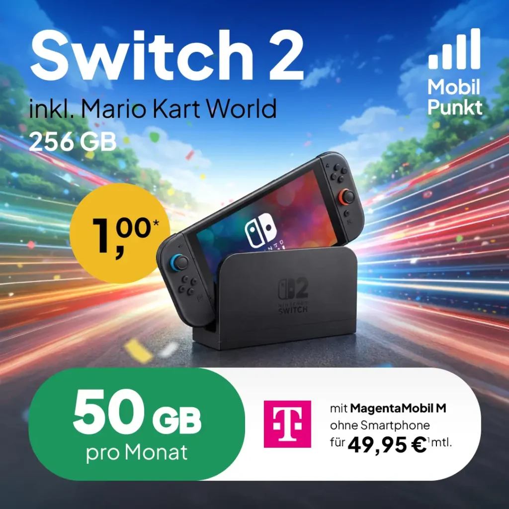 Nintendo Switch 2 256 GB mit MagentaMobil M (50 GB 5G) für 1 € – Gaming-Angebot mit Vertrag