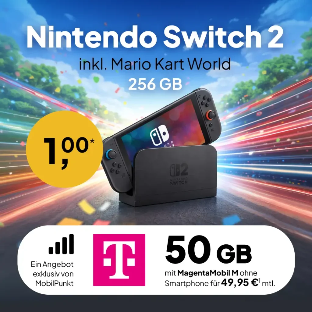 Nintendo Switch 2 256 GB mit MagentaMobil M (50 GB 5G) für 1 € – Gaming-Angebot mit Vertrag