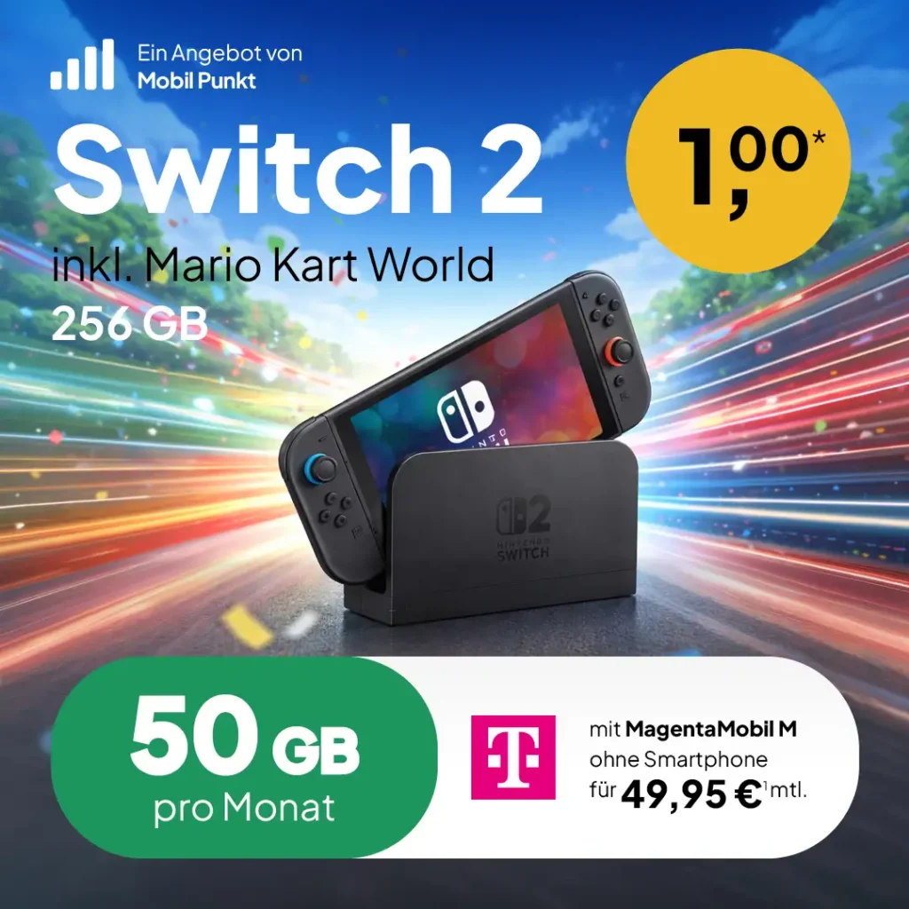 Nintendo Switch 2 256 GB mit MagentaMobil M (50 GB 5G) für 1 € – Gaming-Angebot mit Vertrag