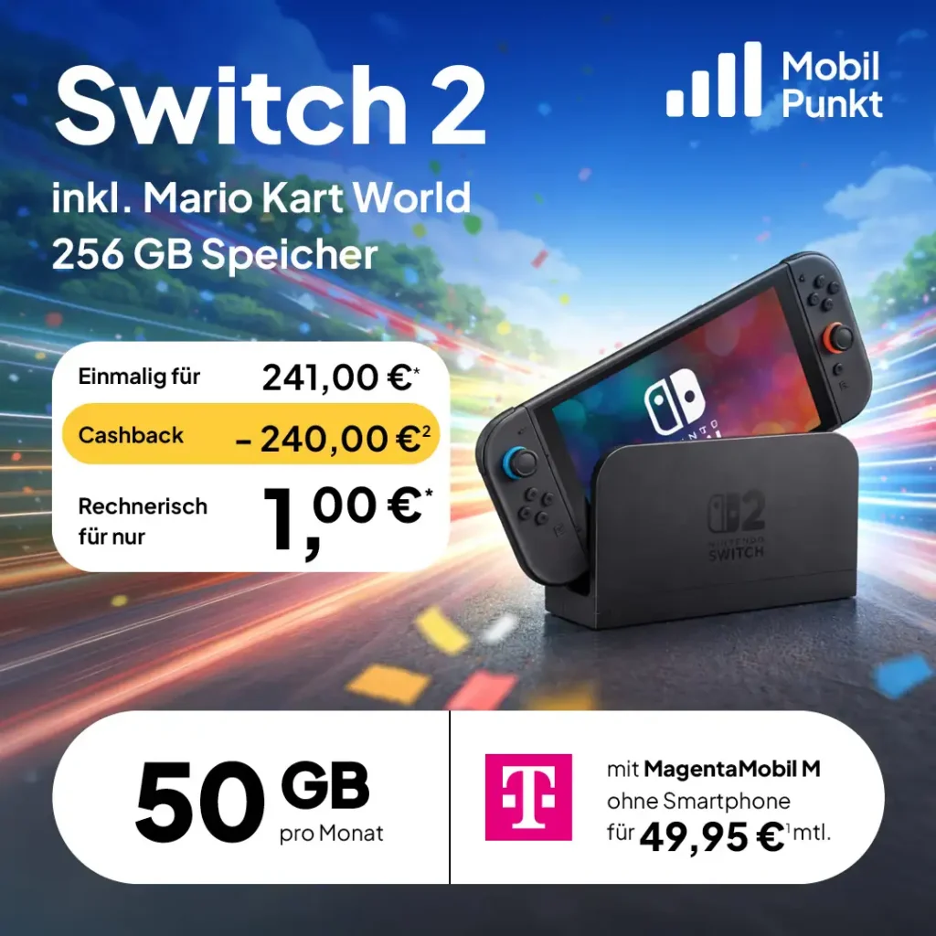 Nintendo Switch 2 256 GB mit MagentaMobil M (50 GB 5G) für 1 € – Gaming-Angebot mit Vertrag