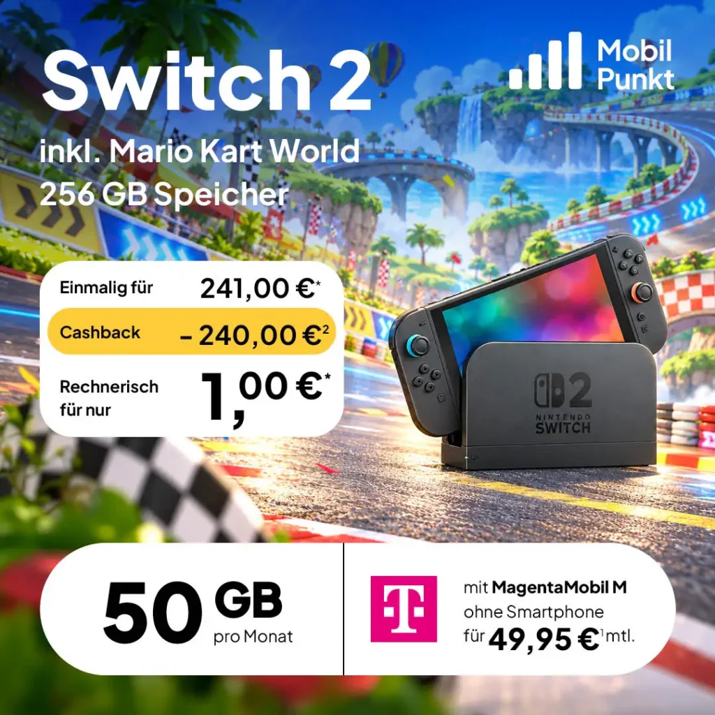 Nintendo Switch 2 256 GB mit MagentaMobil M (50 GB 5G) für 1 € – Gaming-Angebot mit Vertrag