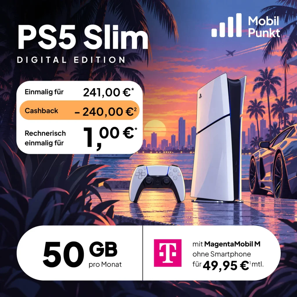 PlayStation 5 Slim mit Vertrag für 1 € – 50 GB 5G Tarif im MagentaMobil M Angebot